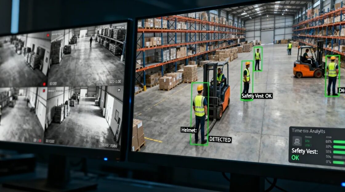 Traditional CCTV vs AI-Powered CCTV comparison showing the difference between passive recording and intelligent video analytics